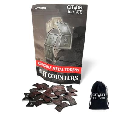 Imagem de Citadel Black MTG Buff Counters +1/+1 and -1/-1 Set of 20 Metal Tokens - with Velvet Drawstring Pouch, Antique Silver Finish Metal Tokens