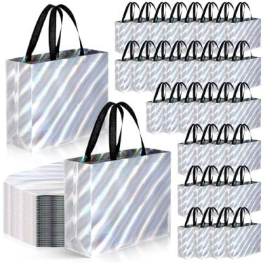 Imagem de Windyun Sacos de presente reutilizáveis com alça de sarja a laser não tecidos, sacolas de compras deslumbrantes para aniversário, casamento, lembrancinhas de festa de Natal (12,6 x 4,7 x 11 polegadas