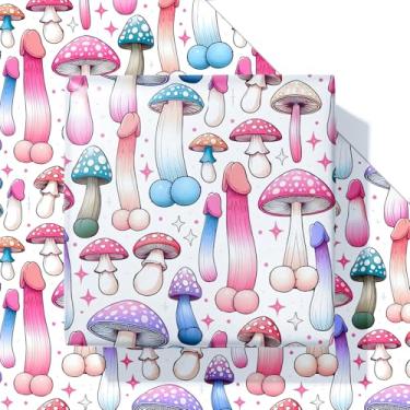Imagem de Dtiafu Papel de embrulho engraçado, papel de embrulho de cogumelo impertinente, dobrado, plano, formato rude, para mulheres, homens, adultos, marido, esposa, férias, aniversário (pacote com 6)