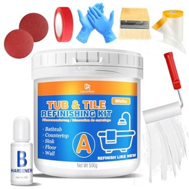 Imagem de Kit de retoque de banheira e azulejo, tinta branca para banheira de 510 g para banheiro faça você mesmo, azulejos de cerâmica/porcelana, pias de vidro e mármore à prova d'água, secagem rápida, baixo