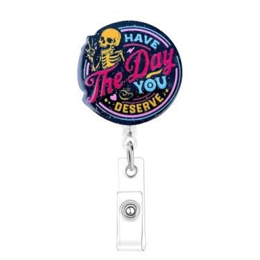 Imagem de Have The Day You Merve Carretel de Crânio Preto Retrátil Engraçado Porta-crachá Clipe Retrátil Clipes de Crachá de Enfermeira RN CNA LPN MA Assistente Médico Sassy