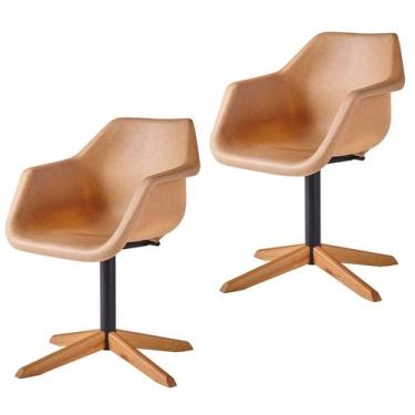 Imagem de Kit 2 Cadeiras Giratória com Base em Aço e Pés em Madeira Maciça Lodel