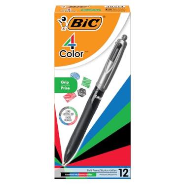 Imagem de BIC Canetas esferográficas retráteis de 4 cores, ponta média (1,0 mm), pacote com 12 unidades, caneta esferográfica retrátil com tinta de longa duração