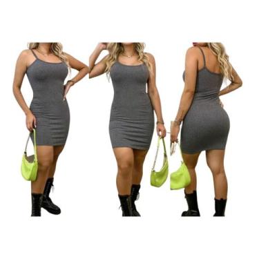 Imagem de Vestido Canelado Alcinha Curto - EMPÓRIO J, Cinza, Único