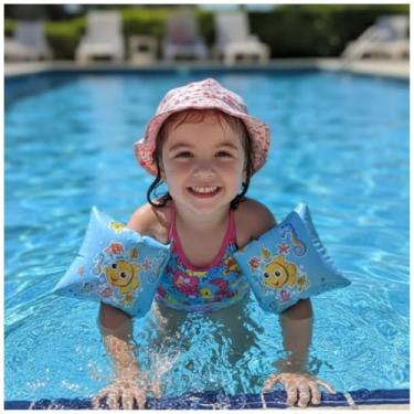 Imagem de Boia de Braço Infantil para Natação, Azul, Desenho de Peixe, Flutuadores para Piscina, Segurança na Água (AZUL)