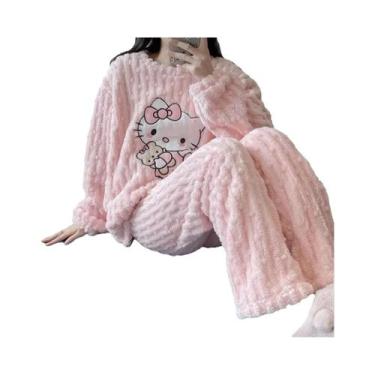 Imagem de Pijamas De Veludo Coral Hellokitty Para Mulheres, Calças De Flanela Gr