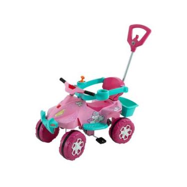 Imagem de Quadriciclo Infantil a Pedal Rosa Bandeirante - Smart Quad com Empurra