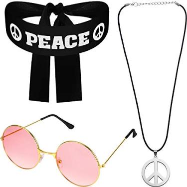 Imagem de Hippie Costume Set for Women Men, Includes Sunglasses, Peace Sign Necklace and Peace Sign Headband for 60s 70s Party Accessories Peace Set