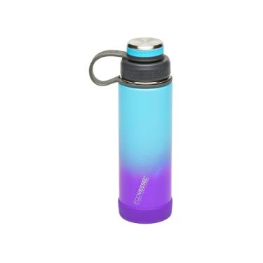 Imagem de EcoVessel Garrafa de água de aço inoxidável com tampa dupla isolada, garrafa de água isolada com filtro e amortecedor de garrafa de silicone, caneca de café – 590 ml (campos de lavanda)