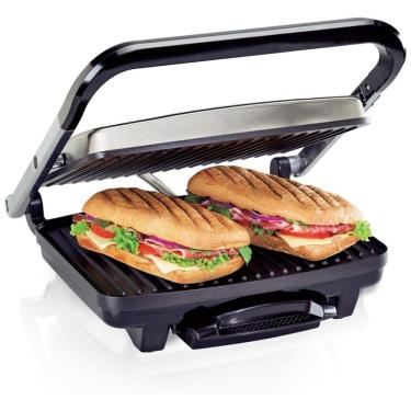 Imagem de Sanduicheira, Panini Antiaderente Aço Inox, 110v, HAMILTON BEACH 25410, Prateado