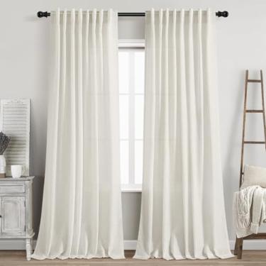 Imagem de Cortinas semitransparentes creme, 203 cm, 2 painéis, conjunto de 2 painéis, bolso traseiro, varão, linho, algodão, texturizadas, cortinas para sala de estar, sala de jantar, creme, luz natural