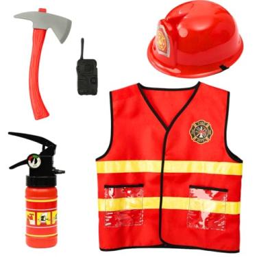 Imagem de Kit Fantasia de Bombeiro Infantil, Colete Com Acessorios, Carnaval Festa Fantasia