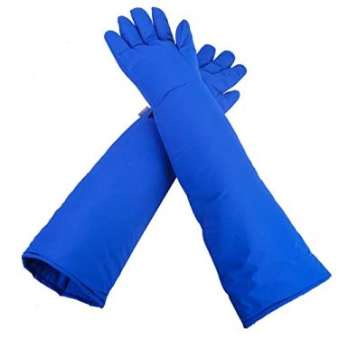 Imagem de egowz Luvas Criogênicas De Baixa Temperatura Ln2 Nitrogênio Líquido Proteção Armazenamento Frio Segurança Congelado (Azul Comprimento Ombro/27)