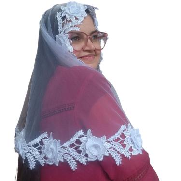 Imagem de Véu CCB  Tule Francês Transparente  Renda  3D Adulto