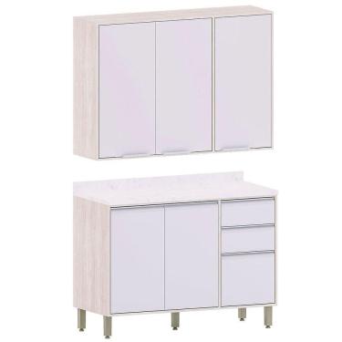 Imagem de Kit Armário Aéreo E Balcão De Cozinha 120 Cm 3 Portas Atenas Cinza Cristal