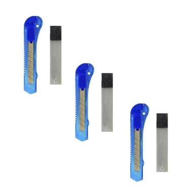 Imagem de Kit 3 Estiletes Plastico Trava Resistente E 15 Lâminas Refil