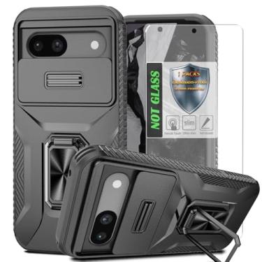Imagem de Capa para Pixel 8A, com capa de lente de câmera deslizante, protetor de tela HD, suporte de anel giratório de 360°, capa protetora à prova de choque de grau militar AYMECL para Google Pixel 8A, preta