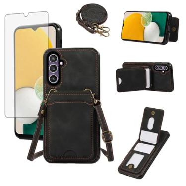 Imagem de Asuwish Capa de telefone para Samsung Galaxy A14/M14 5G capa carteira com protetor de tela de vidro e alça de pulso transversal de couro flip porta-cartão de crédito acessórios para celular A 14 4G