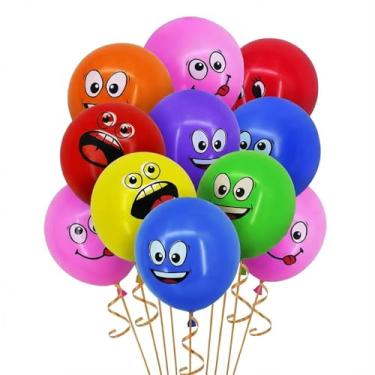 Imagem de Pacote com 100 balões de látex de cores mistas de 30,5 cm, sorrisos, sorrisos, balões de confetes metálicos para festas de aniversário, decorações de chuveiro, balões sorridentes, balões de emoji