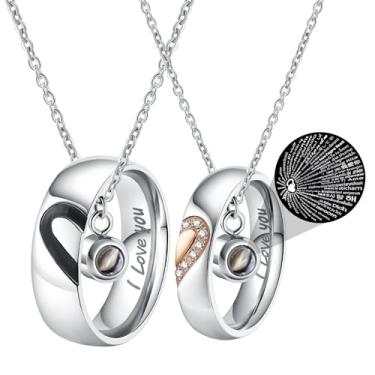 Imagem de Colar com pingente de casal Aienid para ele e para ela em aço inoxidável I Love You conjunto de colares para mulheres, homens e casamentos Preto