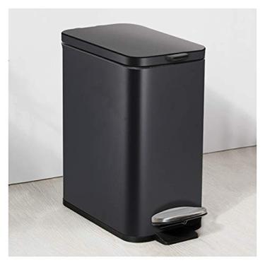 Imagem de Caixotes de lixo, lixeira e reciclagem Lixeira operada por pés com tampa Lata de lixo estreita de aço inoxidável doméstica Caixote de lixo moderno e simples, 5L/1,3 galões Lixeira de escritório/preto