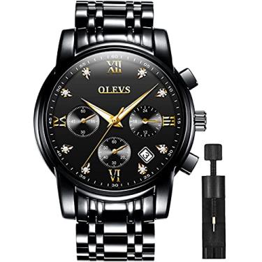 Imagem de OLEVS Relógio Masculino Analógico Movimento de Quartzo Aço Inoxidável À Prova d'Água Luminoso Cronógrafo Dia Data Vestido Luxo Negócios Rosto Grande Número Roma Mostrador Diamante