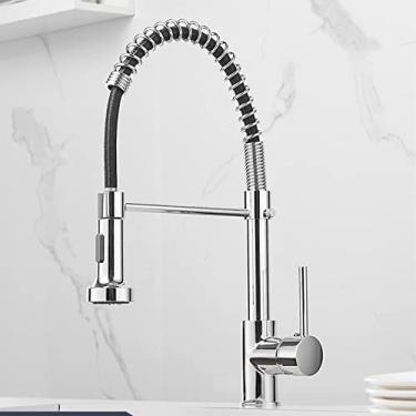 Imagem de Torneiras de cozinha escova torneiras de bronze para pia de cozinha de alavanca única bica de mola misturadores torneira de água quente e fria guindaste, cromo, china