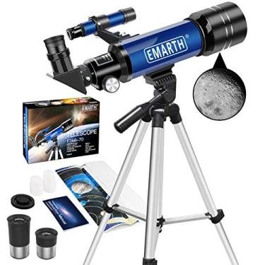 Imagem de Telescópio Emarth, mira de viagem, telescópio de refrator astronômico de 70 mm com mira de tripé e localizador, telescópio portátil para crianças iniciantes (azul) ¡¡, Azul