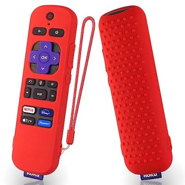 Imagem de Capa de silicone para controle remoto Roku Voice TV RCAL7R/Roku Express/Roku Streaming Stick TV Remote Capa protetora de silicone para controle remoto Roku TV com cordão (vermelho)