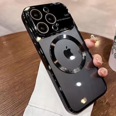 Imagem de Capa para iPhone 11 Pro Max, protetor de câmera de lente de vidro de janela, visualização de logotipo compatível com Magsafe, capas de telefone magnéticas rígidas transparentes para iPhone 11 Pro Max de 6,7 polegadas, capa fina e transparente de luxo (preto)