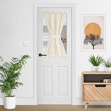 Imagem de NICETOWN Cortina curta de veludo branco marfim 101,6 cm - Cortina de porta francesa elegante para janela de cozinha, painel de luxo com bloqueio de luz para decoração de quarto de berçário/criança,