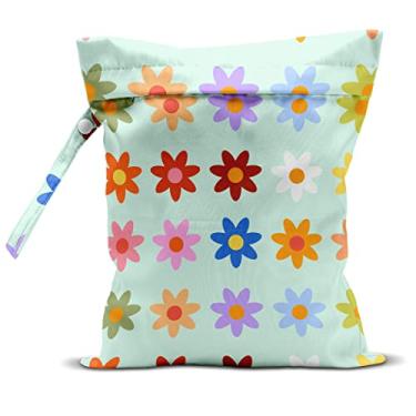 Imagem de zcyxuuw Adulto Unissex Bolsa Molhada, Bolsa Seca e Úmida, Bolsa Molhada para Maiô, Viagem, Praia, Piscina, Fraldas, Roupas Sujas de Ginástica para Ioga, Produtos de Higiene Pessoal, Bolsa de Maquiagem, Flor Floral Margarida Fofa Reutilizável À Prova D'Água