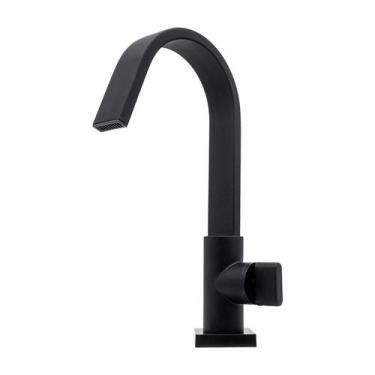 Imagem de Torneira Cozinha Pia Bancada Alta Quadrada Preto Fosco Luxo Metal 1/4 
