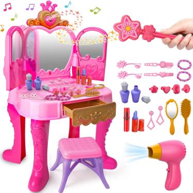 Imagem de Conjunto de maquiagem Toddler Vanity AugToy Magic com espelho e cadeira