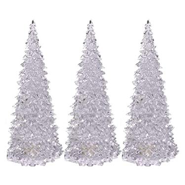 Imagem de Árvore de Natal brilhante, 3 peças, árvore de Natal iluminada colorida, luz noturna de acrílico, decoração de Natal, topo de mesa, árvores de Natal, conjunto de 3 cores com glitter iluminado