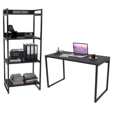 Imagem de Conjunto Escritório Estilo Industrial Mesa 120cm E Estante 60cm 4 Prateleiras