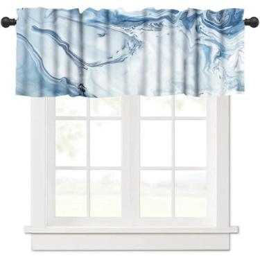 Imagem de Cortina de mármore azul, textura de mármore abstrata, arte moderna, estampa líquida, blecaute, janela curta, tratamento para cozinha, café, quarto, sala de estar, 137 x 45 cm
