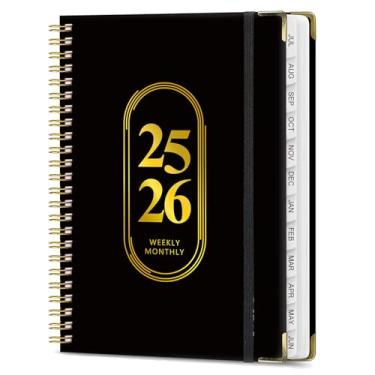 Imagem de Julho de 2025 a junho de 2026, caderno espiral, calendário diário A5 tamanho 15 x 21 cm, capa preta pérola, mensal, semanal, livro de agendas, 142 páginas, agenda escolar e escritório
