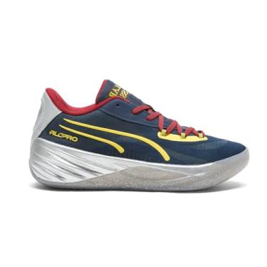 Imagem de PUMA Tênis masculino All-Pro Nitro Polar Express, Azul marinho/vermelho intenso/neblina dourada/amarelo brilhante/névoa prateada, 41