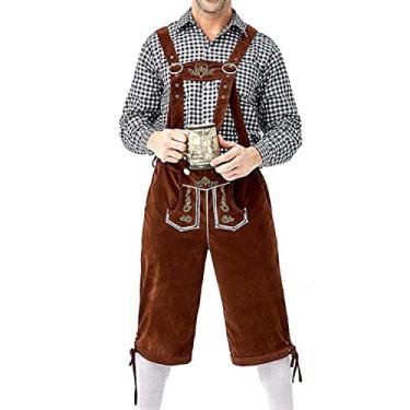 Imagem de Jdlsppl Conjunto de fantasia masculina Oktoberfest 2 peças cerveja alemã xadrez bávaro conjunto de shorts Lederhosen roupas de Halloween, Preto, GG