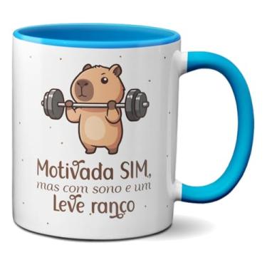 Imagem de Caneca Capivara Fofa Malhando Motivada com Leve Sono (Azul)