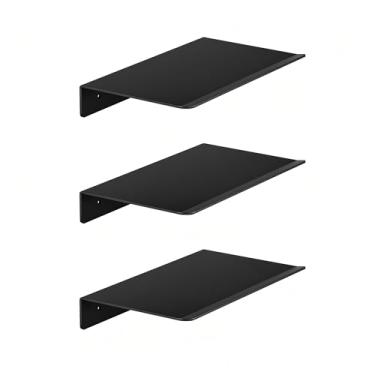 Imagem de NEETBU Prateleiras de parede flutuantes de metal – pequena prateleira de exibição montada na parede para colecionáveis, conjunto de mini prateleiras suspensas para banheiro, quarto, cozinha e sala de