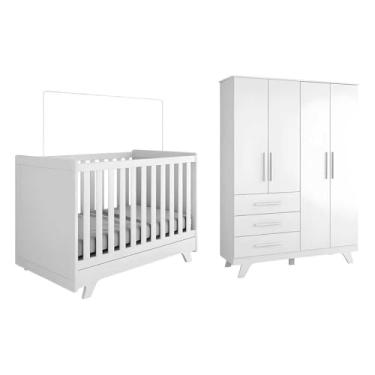 Imagem de Berço e Guarda Roupa Retrô, Quarto Infantil, Peroba Branco
