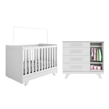 Imagem de Conjunto Berço e Cômoda Retrô, Quarto Infantil, Branco