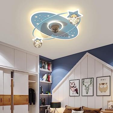 Imagem de Ventilador de teto infantil com luz e cronometragem Motor reversível Luz de teto silenciosa com ventilador para quarto sala de estar Ventilador de teto regulável LED Design verão e inverno r