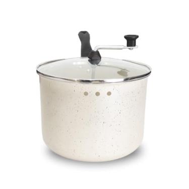 Imagem de Pipoqueira Antiaderente com Tampa de Vidro Temperado, Branca, 20cm, 3,5L, Revestimento 5 Camadas Teflon, Cabos Baquelite, para Pipoca Caseira