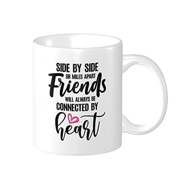 Imagem de Wisedeal Caneca Side By Side or Miles Apart, Friends Will Always Be Connected by Heart Mug, Best Friends Gift Coffee Cup, Birthday Day Best Sister, Long Distance Friendship Gifts 325 ml Cerâmica