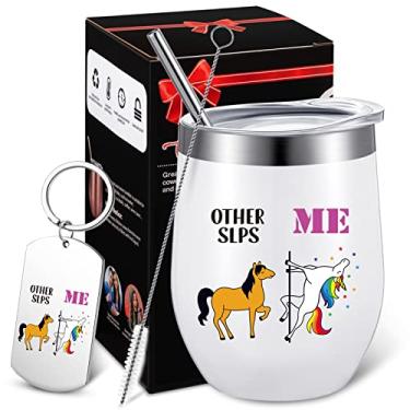 Imagem de 2 peças de presentes para fonoaudiólogos, copo de vinho e unicórnio chaveiro natalino fonoaudiólogo xícara de café para psicólogo, psiquiatra, terapia, conselheiro escolar, caneca isolada de 350 ml