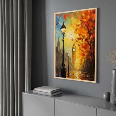 Imagem de Quadro com Moldura Abstrato Pintura Colorido Big Ben Decorativo Grande Sala Quarto Hall