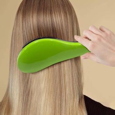 Imagem de Escova de cabelo antiemaranhamento com dentes macios - Escova desembaraçadora para cabelos naturais, encaracolados, lisos, molhados ou secos - verde